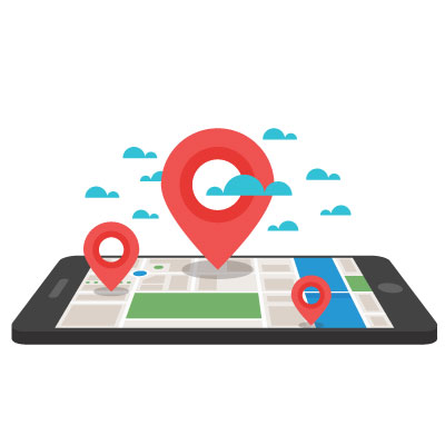Tablet with a map, a location pin and clouds — Garmin software update